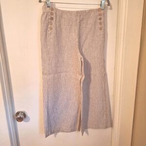 J.Jill tan and white stripe linen capris. Size xs petite